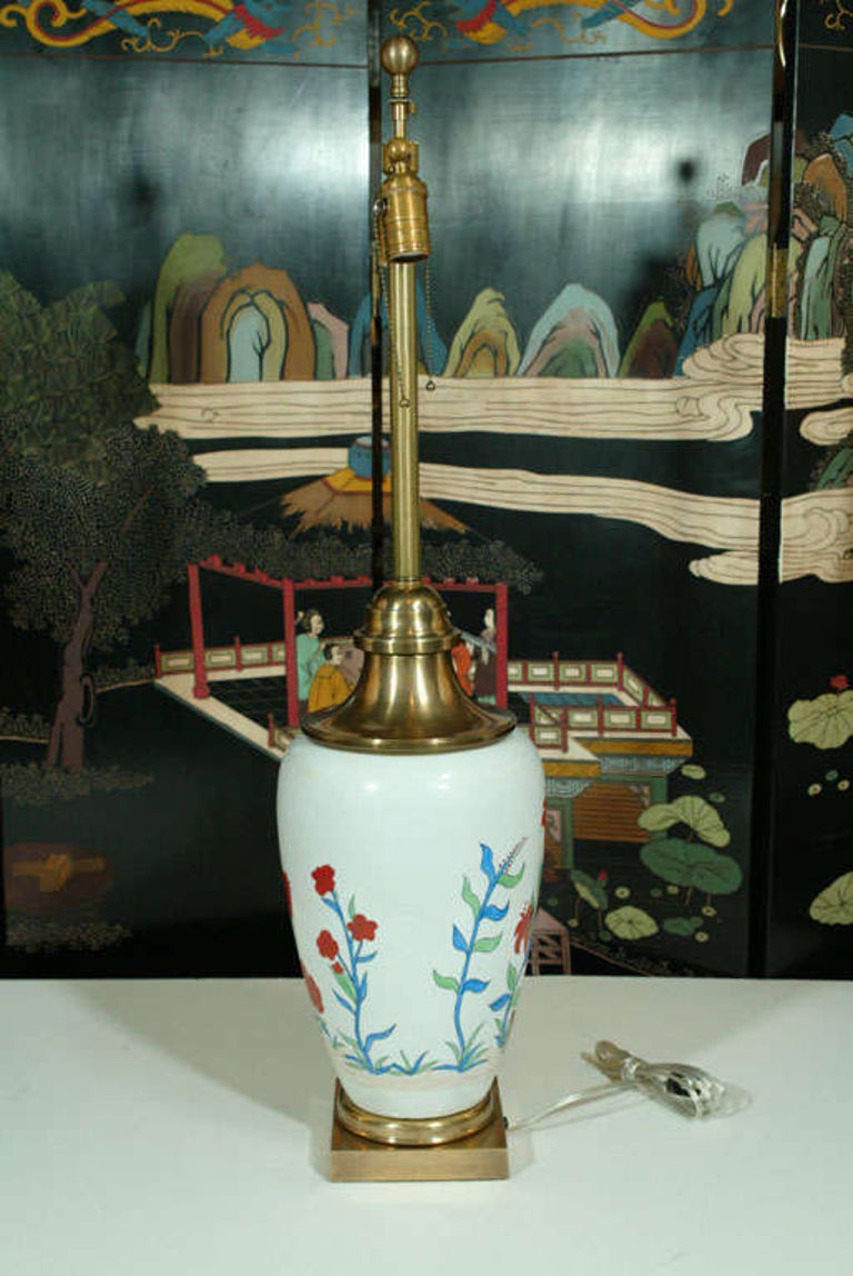Brass Chapman Hand-Painted Porcelain Lamps For Sale