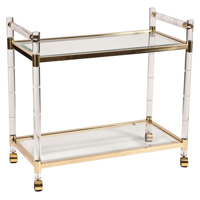 Charles Hollis Jones Lucite, Brass Bar Cart For Sale at 1stDibs
