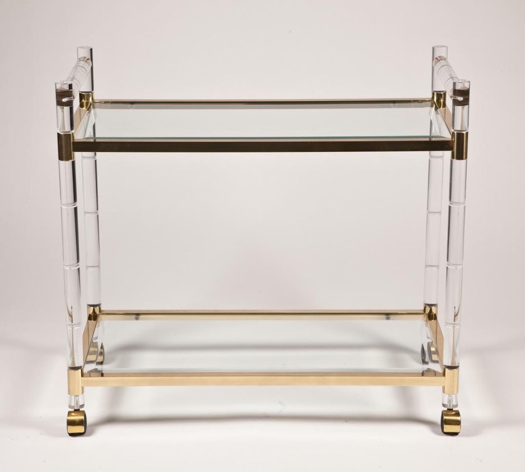 Modern Charles Hollis Jones Lucite, Brass Bar Cart