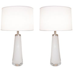 Vintage Orrefors White, Clear Crystal Lamps
