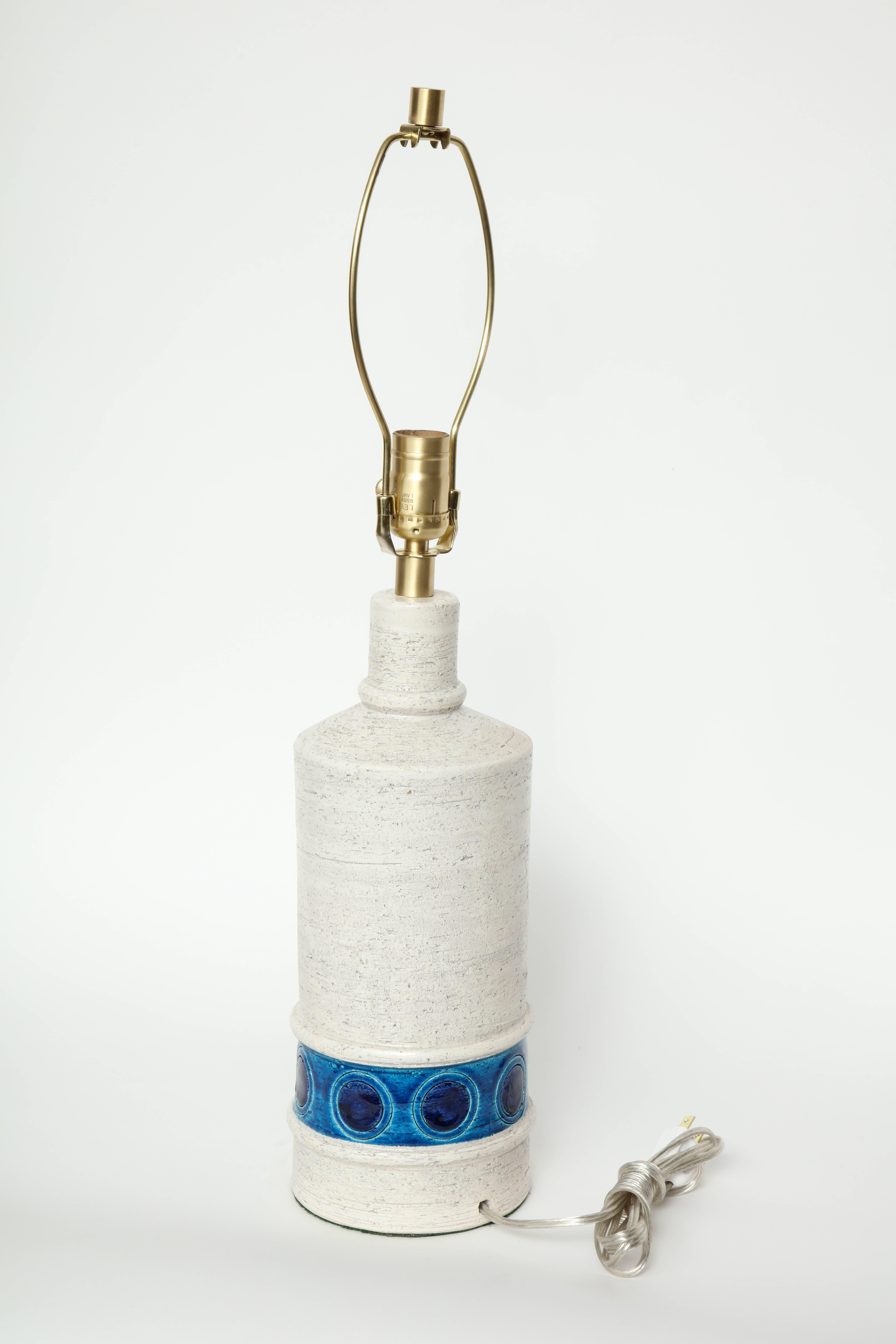20th Century Bitossi Bone White/Lapis Band Ceramic Lamps
