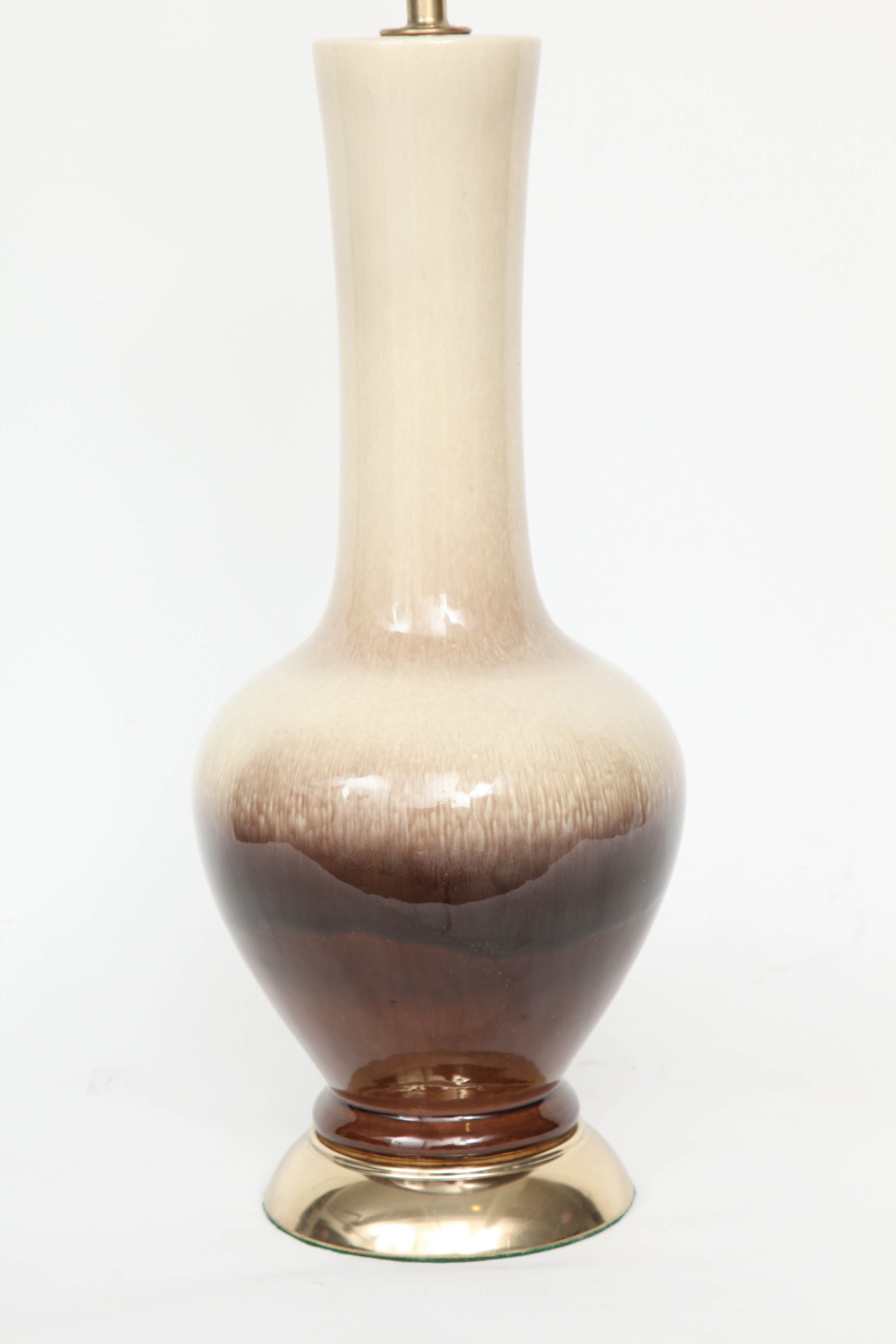 Mid-Century Modern Midcentury Brown/Cream Ombre Glazed Ceramic Lamps