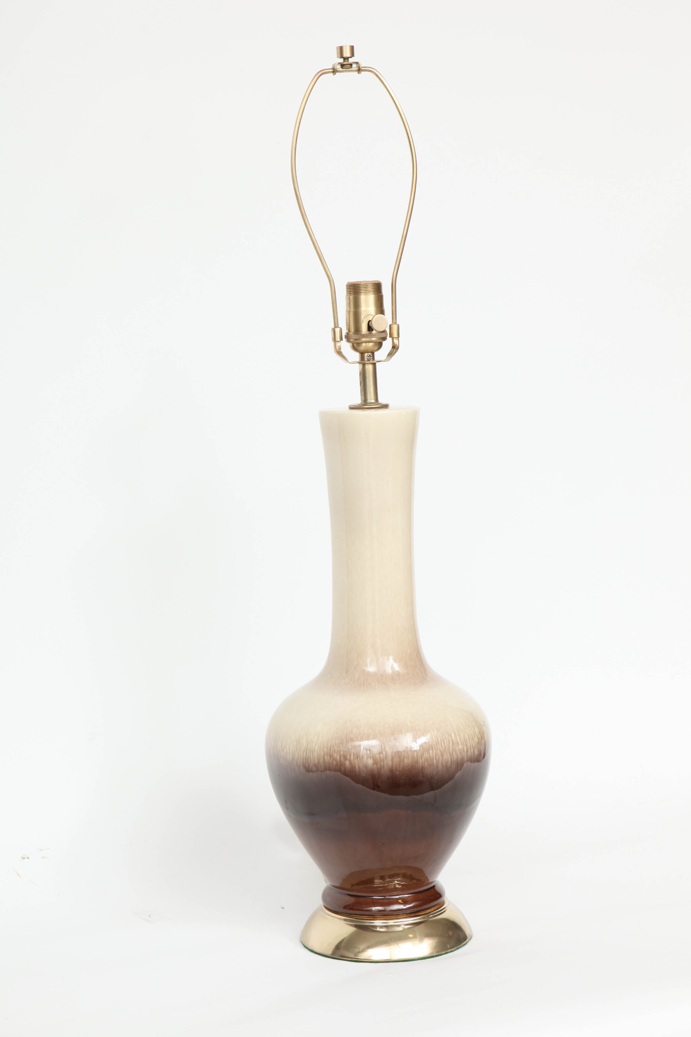 American Midcentury Brown/Cream Ombre Glazed Ceramic Lamps