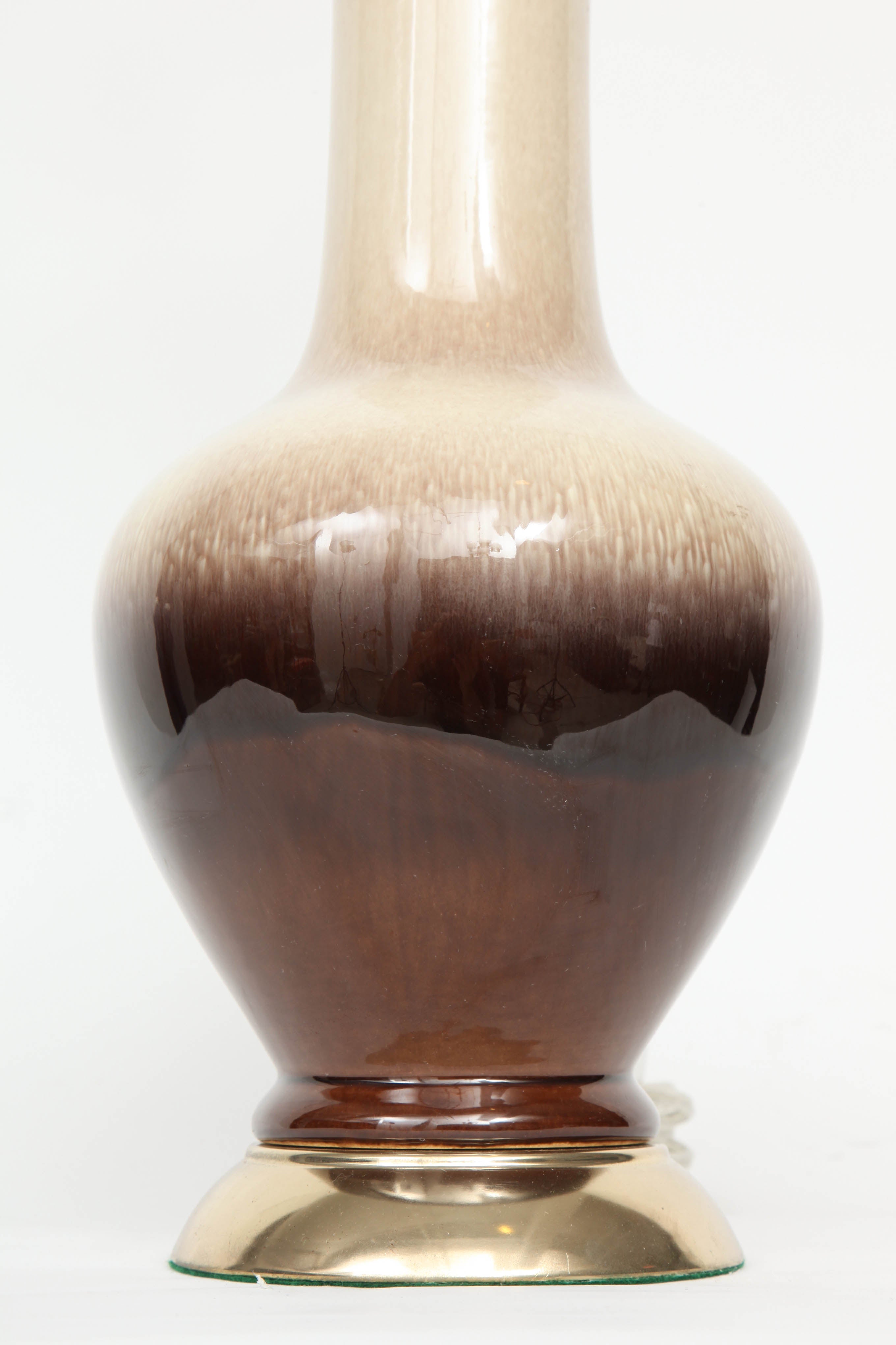 20th Century Midcentury Brown/Cream Ombre Glazed Ceramic Lamps