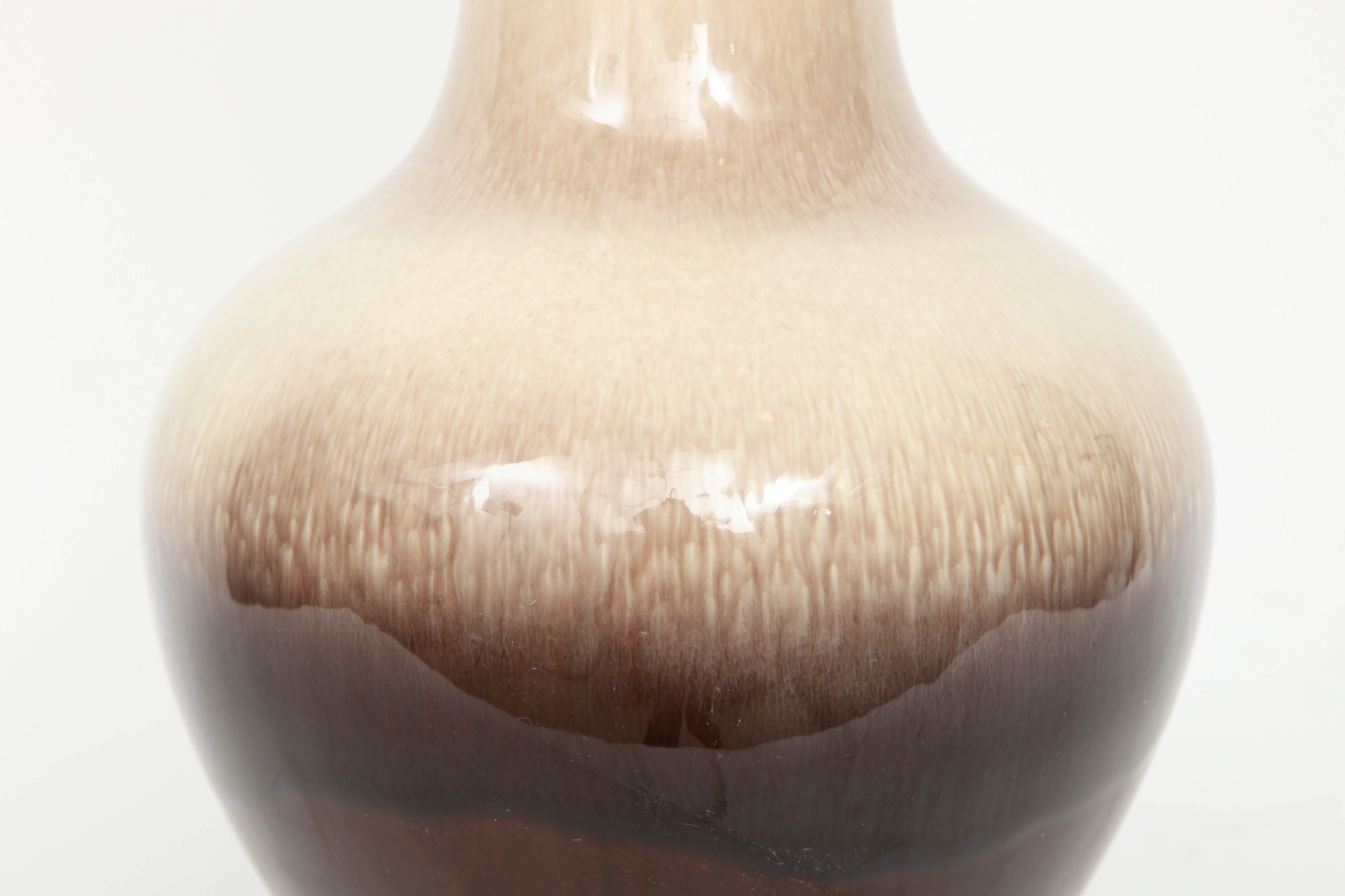 Midcentury Brown/Cream Ombre Glazed Ceramic Lamps 1