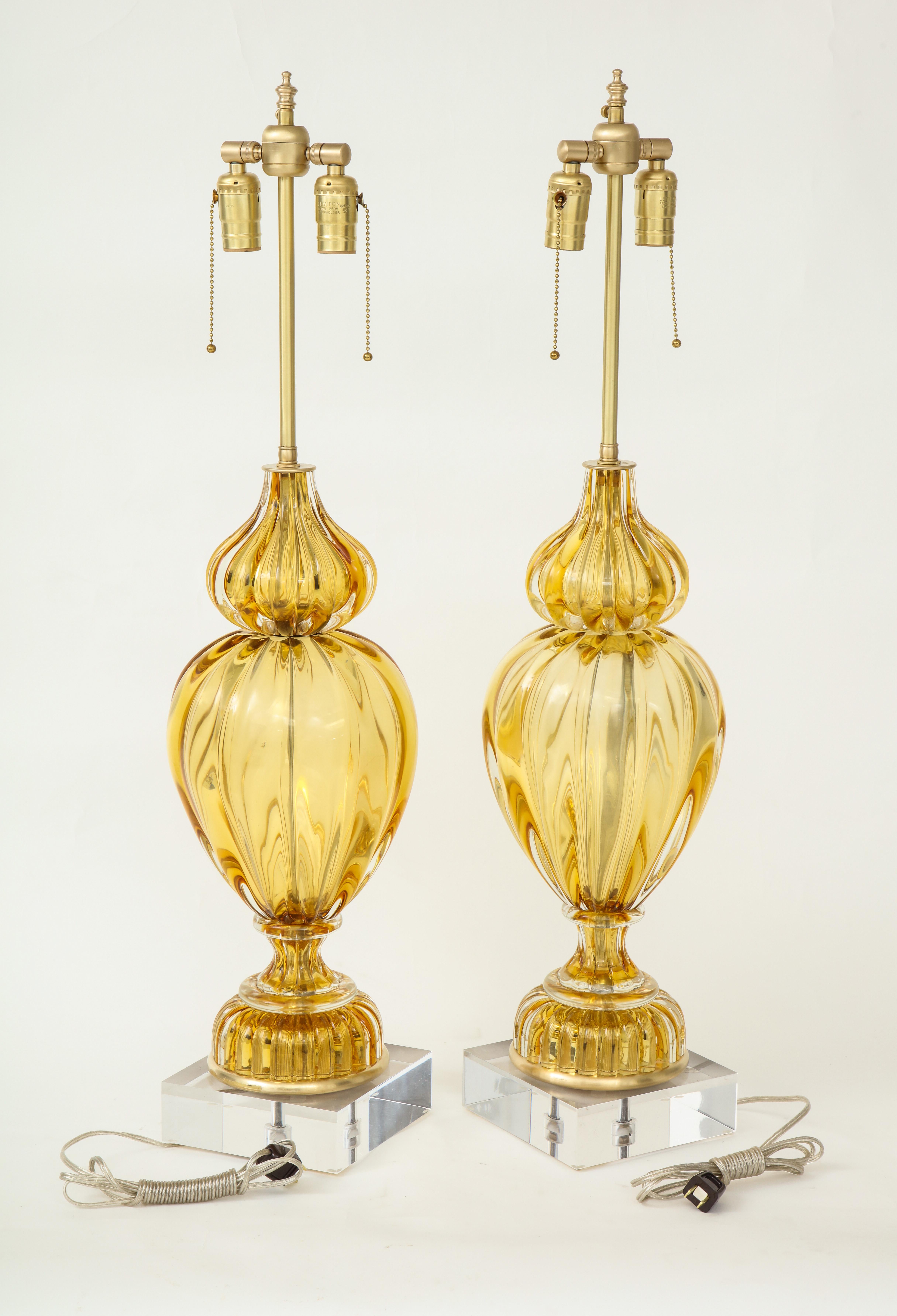 Mid-Century Modern Marbro Amber Murano Glass Lamps