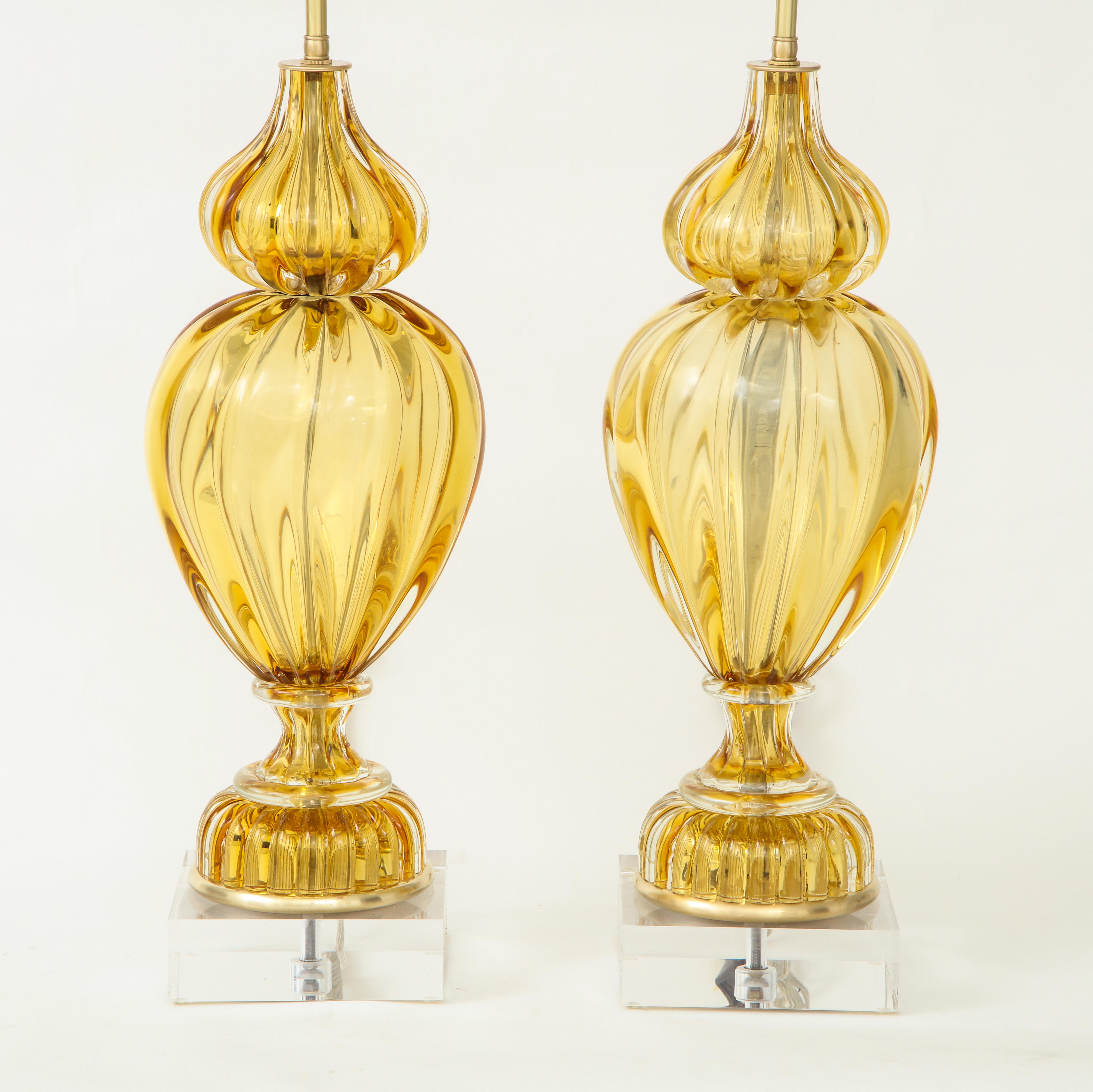 Italian Marbro Amber Murano Glass Lamps