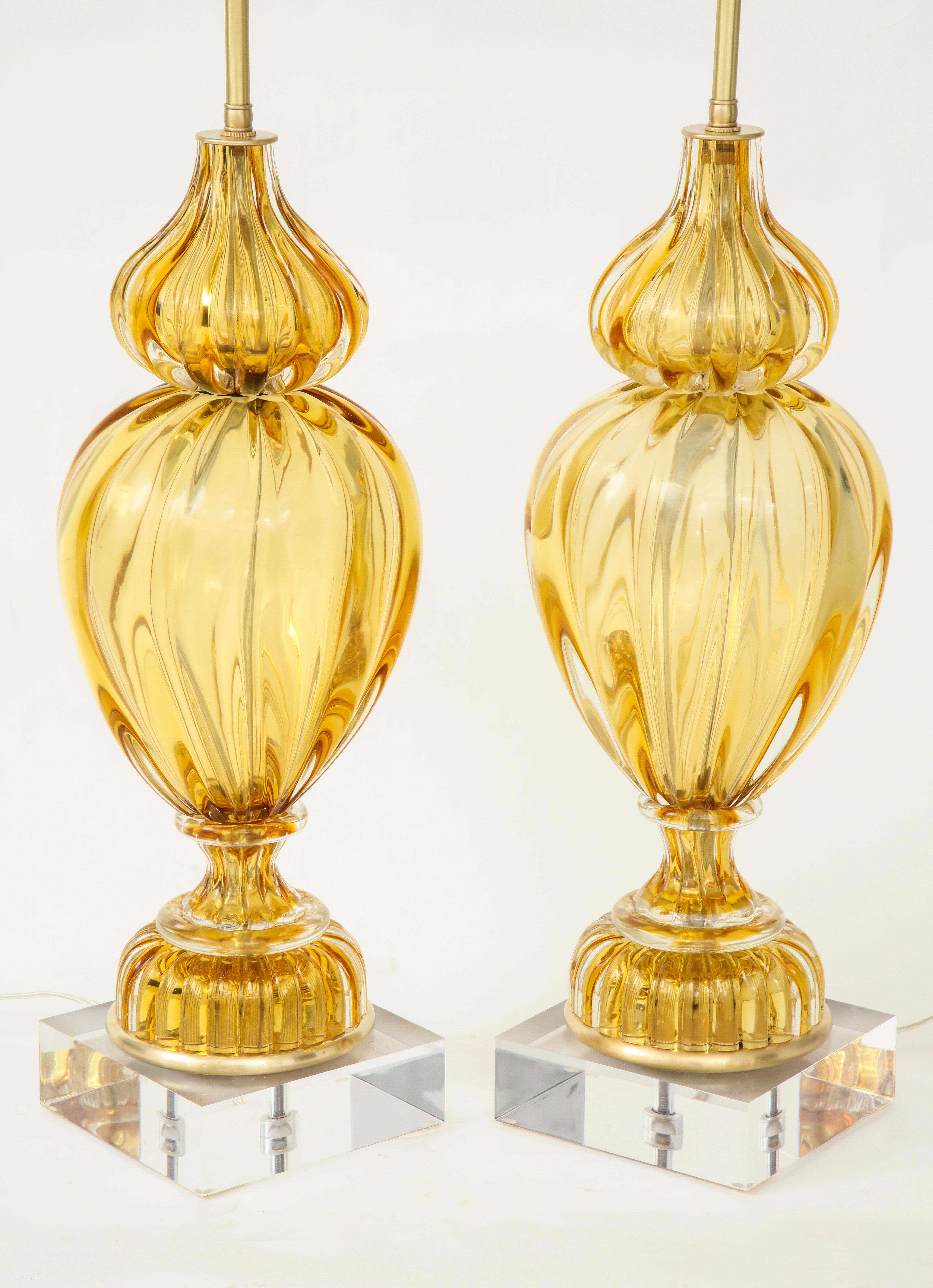 Marbro Amber Murano Glass Lamps In Excellent Condition In New York, NY
