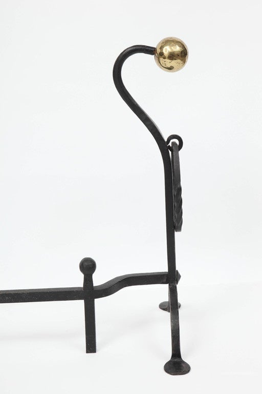 Wrought Iron Andirons with Hammered Brass 4