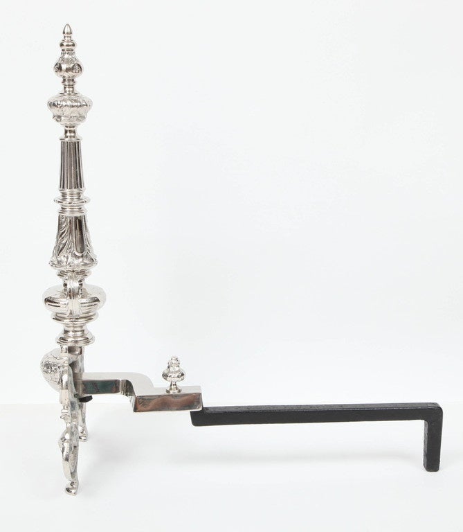 English 1930s Polished Nickel Dragon Motif Andirons 5