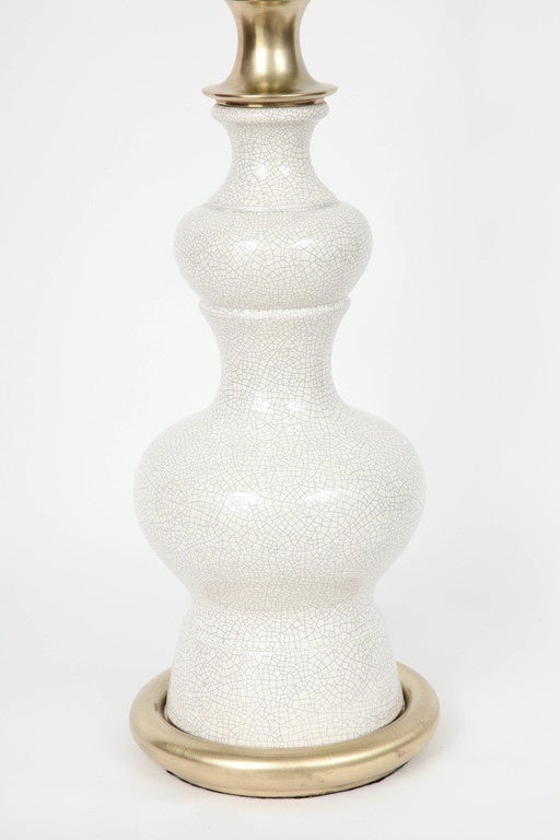 Brushed Pair of White Crackle Glazed Ceramic Lamps by Stiffel