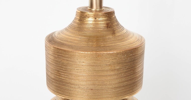 Scandinavian Modern Pair of Gold Glazed Ceramic TOTEM Lamps by Bitossi/Bergboms
