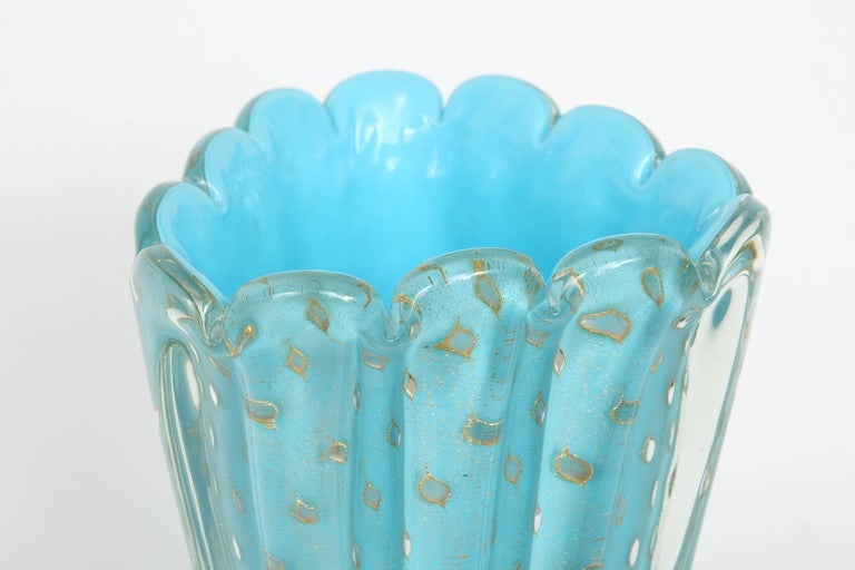Italian Tiffany Blue Murano Glass Bouquet Vase by Barbini