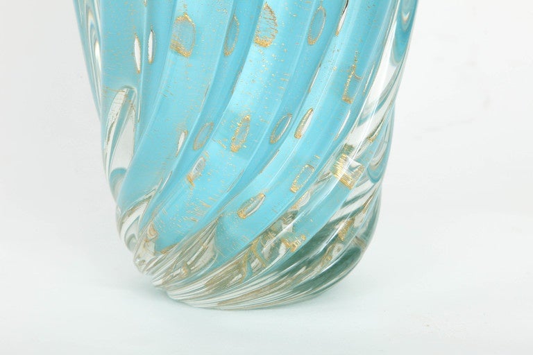 20th Century Tiffany Blue Murano Glass Bouquet Vase by Barbini