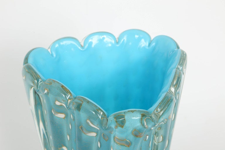 Tiffany Blue Murano Glass Bouquet Vase by Barbini 2