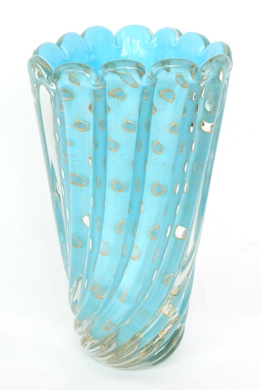 Tiffany Blue Murano Glass Bouquet Vase by Barbini 3