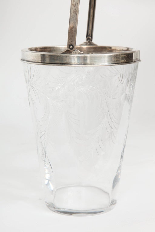 Etched Art Deco Crystal and Sterling Ice Bucket by T. G. Hawkes & Co.