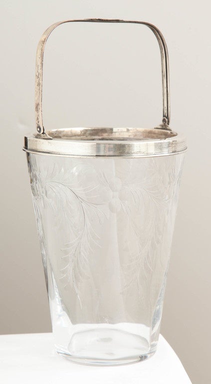 Sterling Silver Art Deco Crystal and Sterling Ice Bucket by T. G. Hawkes & Co.