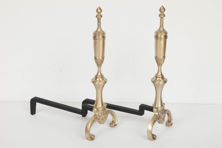 Neoclassical Revival French 1940s Neoclassical Brass Andirons