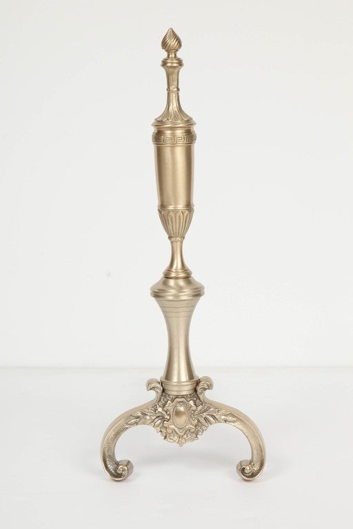 Brushed French 1940s Neoclassical Brass Andirons