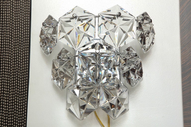 Pair of Faceted Crystal Sconces by Kinkeldey In Excellent Condition In New York, NY