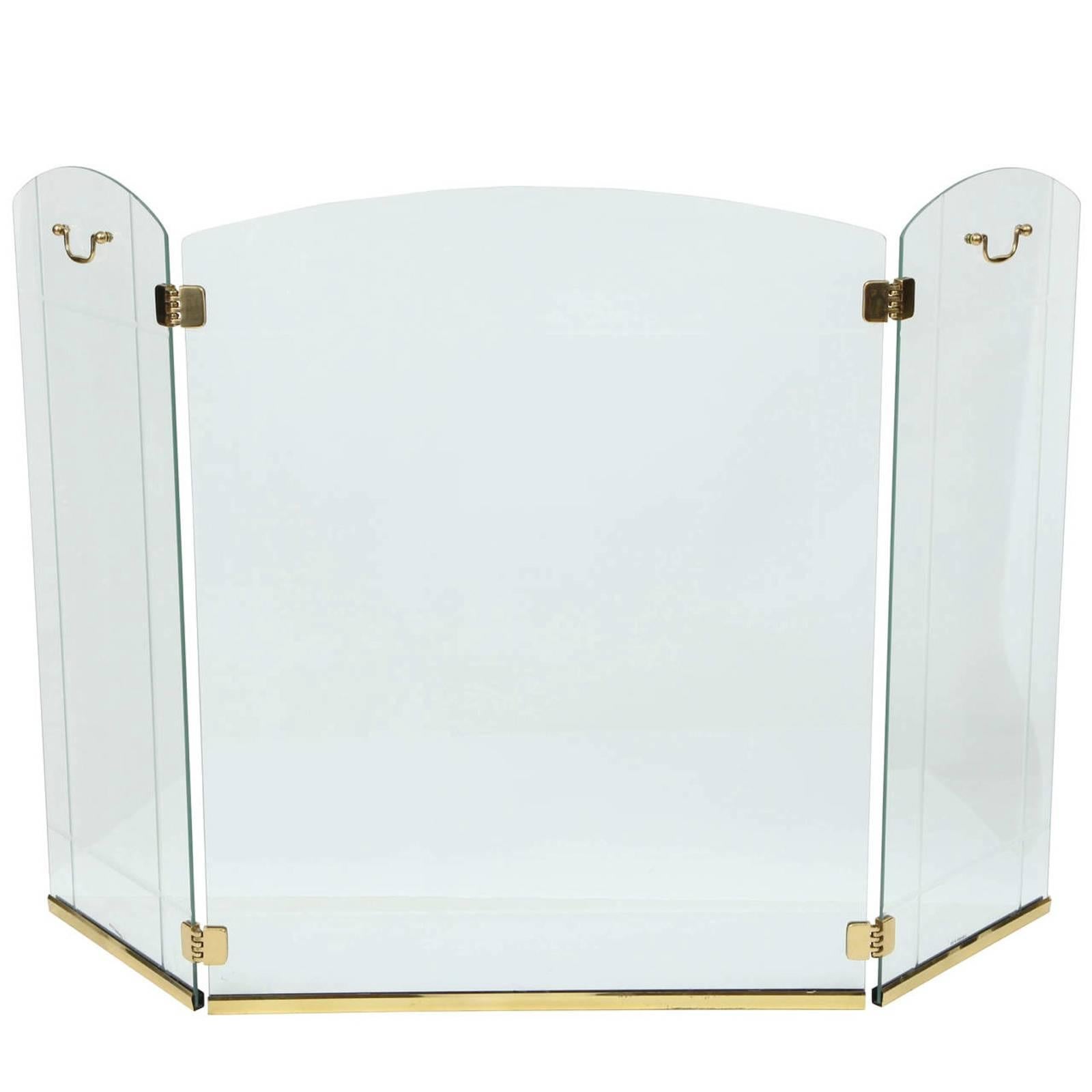 ThreePanel Glass and Brass Fireplace Screen at 1stDibs