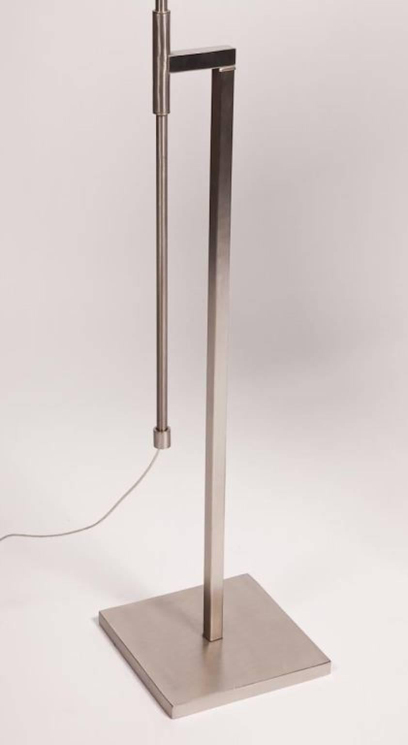 Pair of adjustable height floor lamps in custom brushed nickel finish by Laurel. Rewired with new sockets and cords. Shades not included.