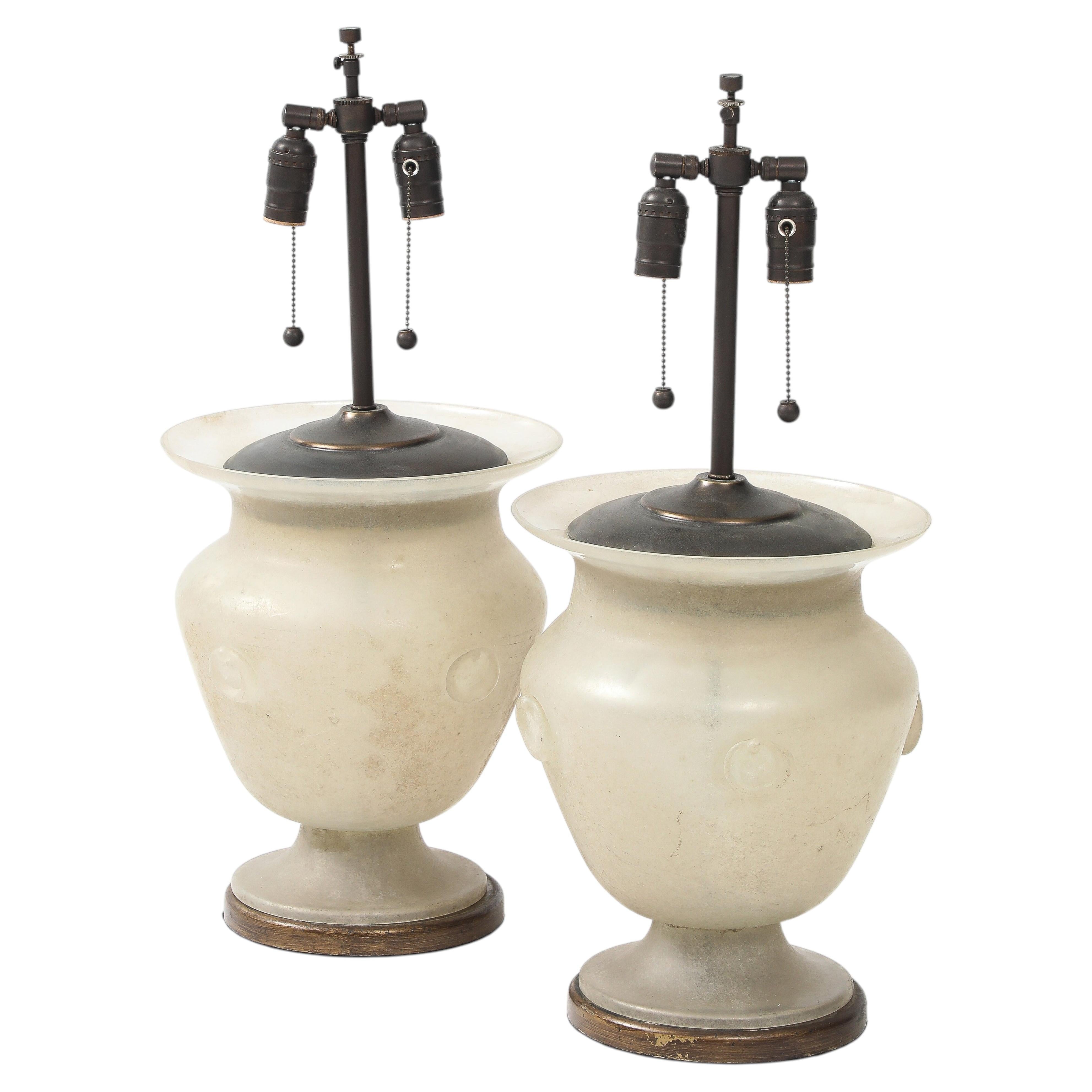 Light Beige Seguso Scavo Murano Glass Lamps For Sale