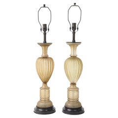 Seguso Scavo Amber Murano Glass Lamps