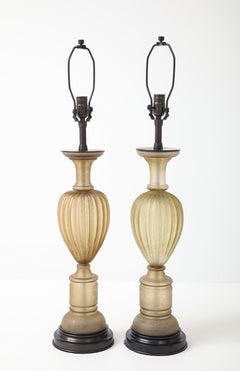 Seguso Scavo Amber Murano Glass Lamps