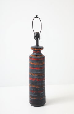 Aldo Londi, Bitossi Burnt Orange, Gun Metal Striped Lamp