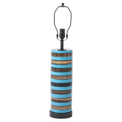 Italian Mid Century Aldo Londi - Bitossi Turquoise, Gold Striped Lamp