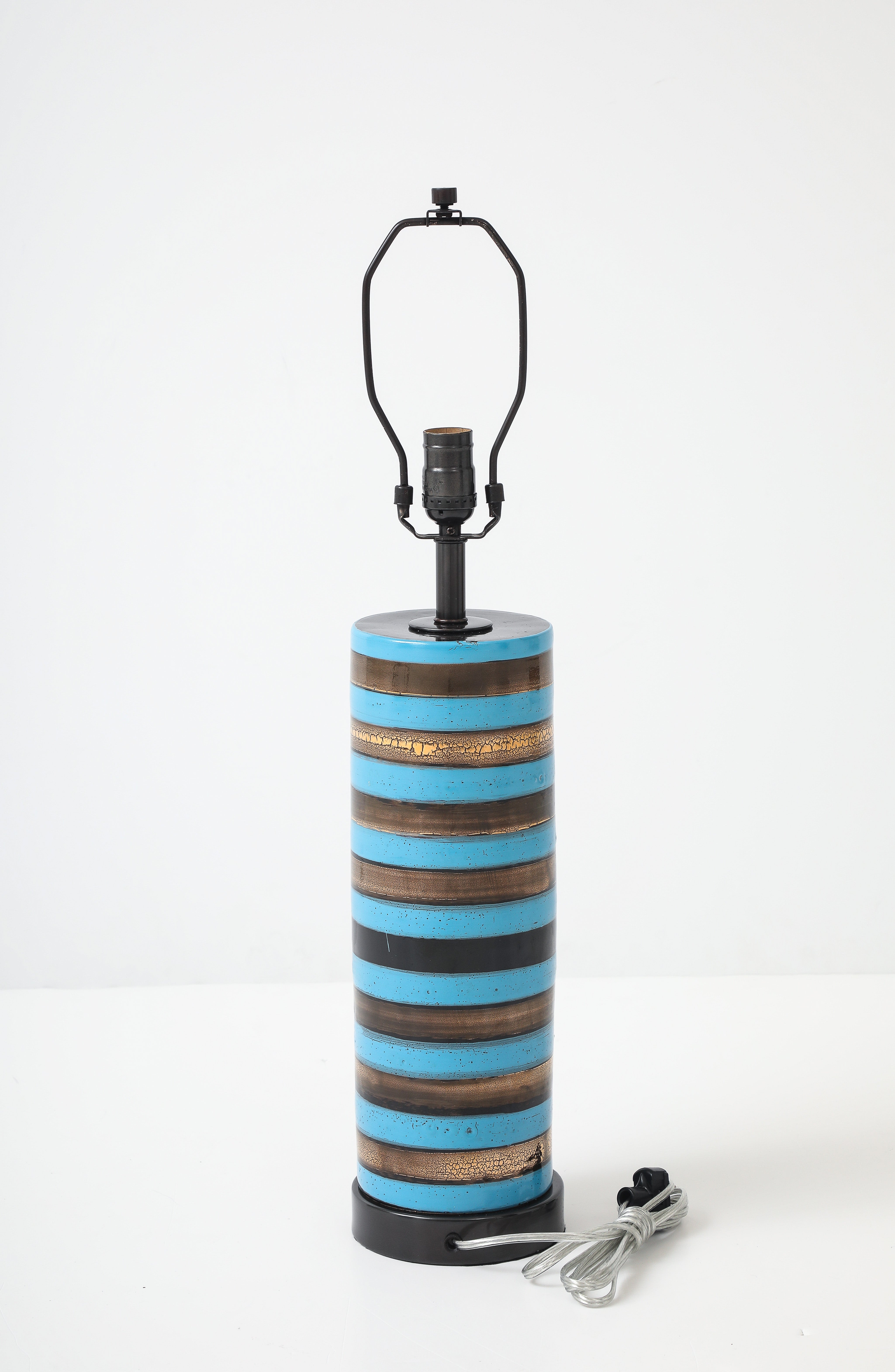 Italian Mid Century Aldo Londi - Bitossi Turquoise, Gold Striped