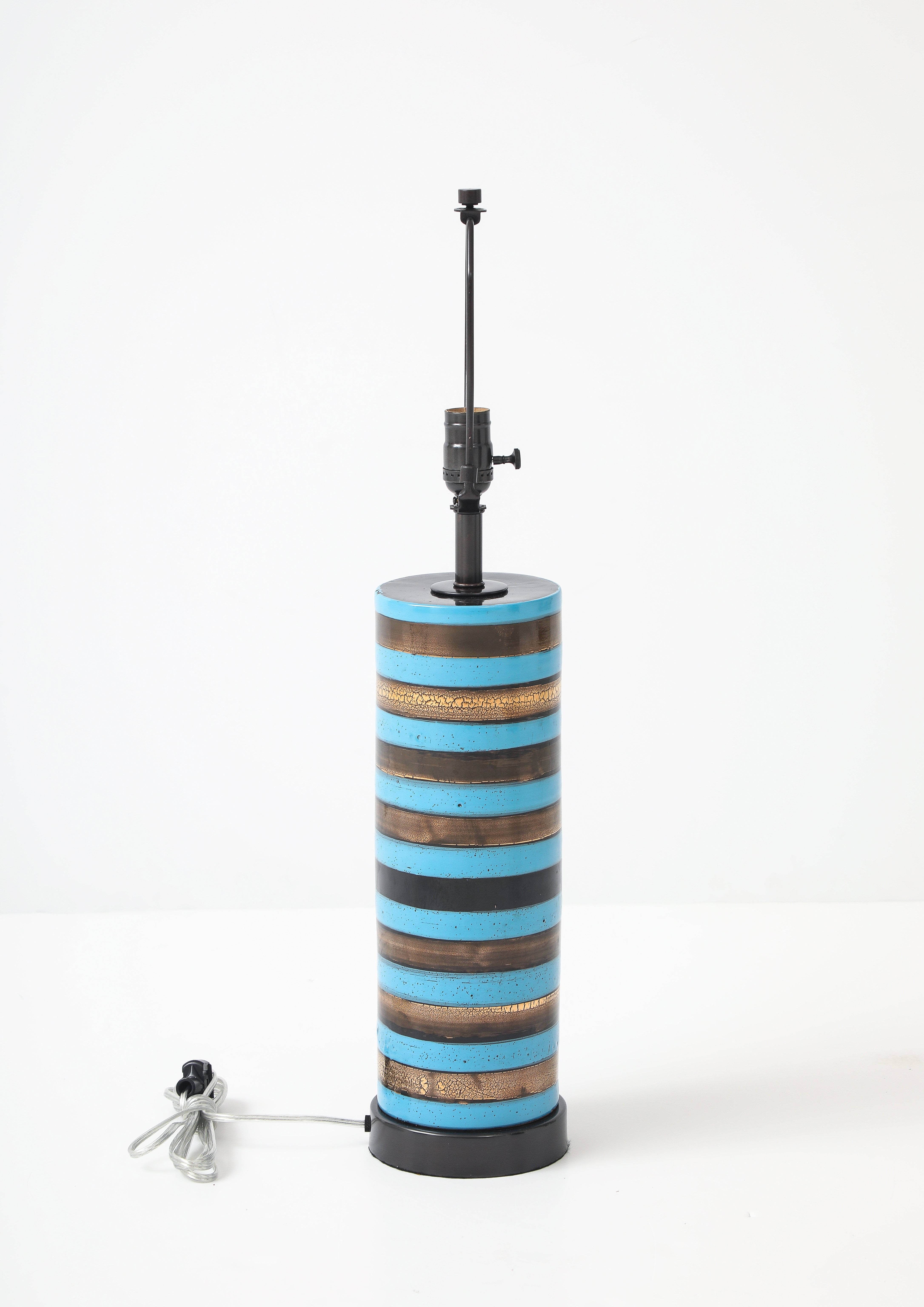 Italian Mid Century Aldo Londi - Bitossi Turquoise, Gold Striped
