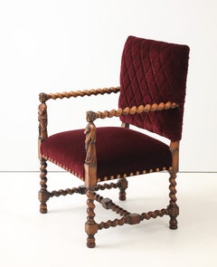 French 19th C. Barley Twist Burgundy Red Cathedral Chair