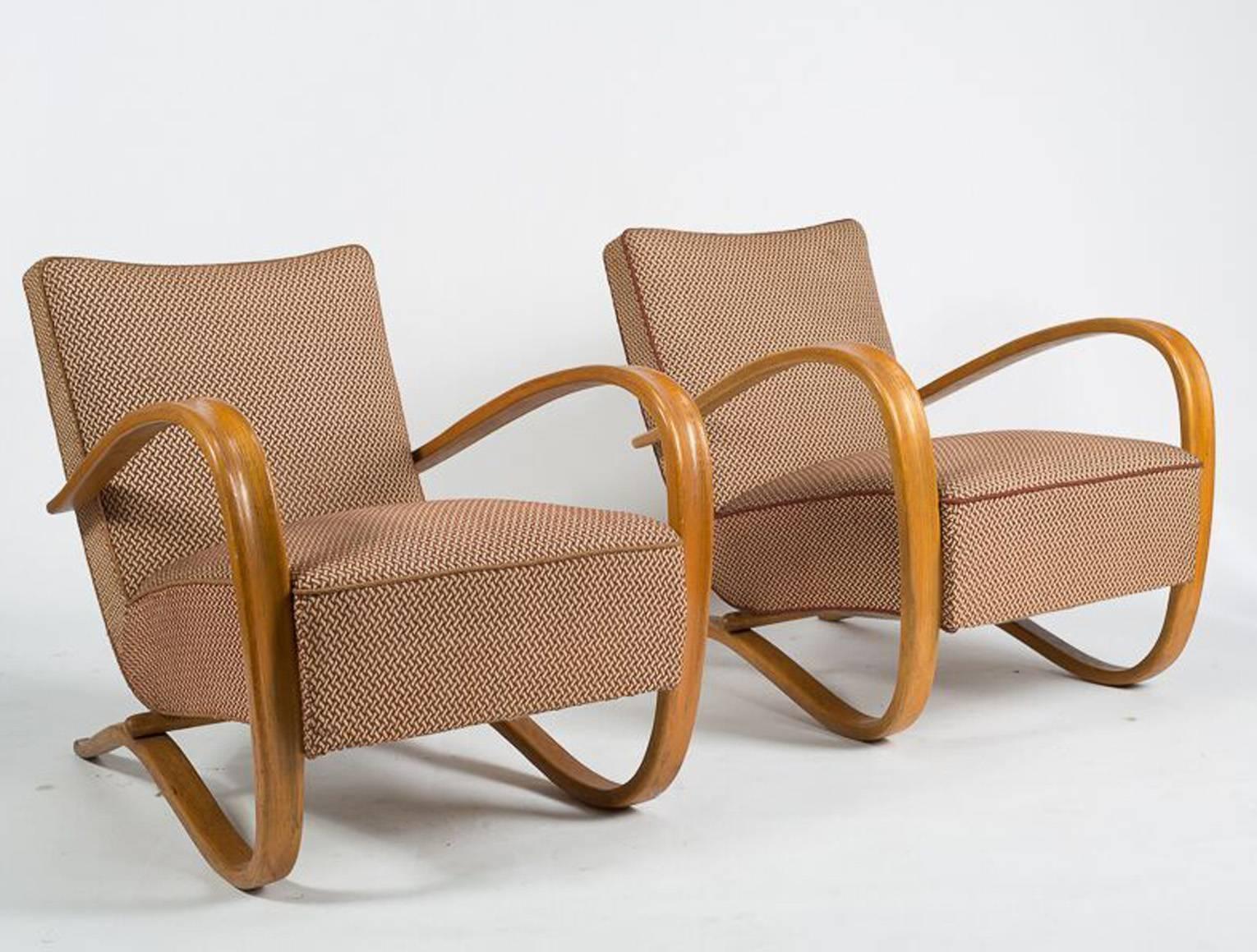 Modern Pair of Lounge Chairs by Jindrich Halabala For Sale