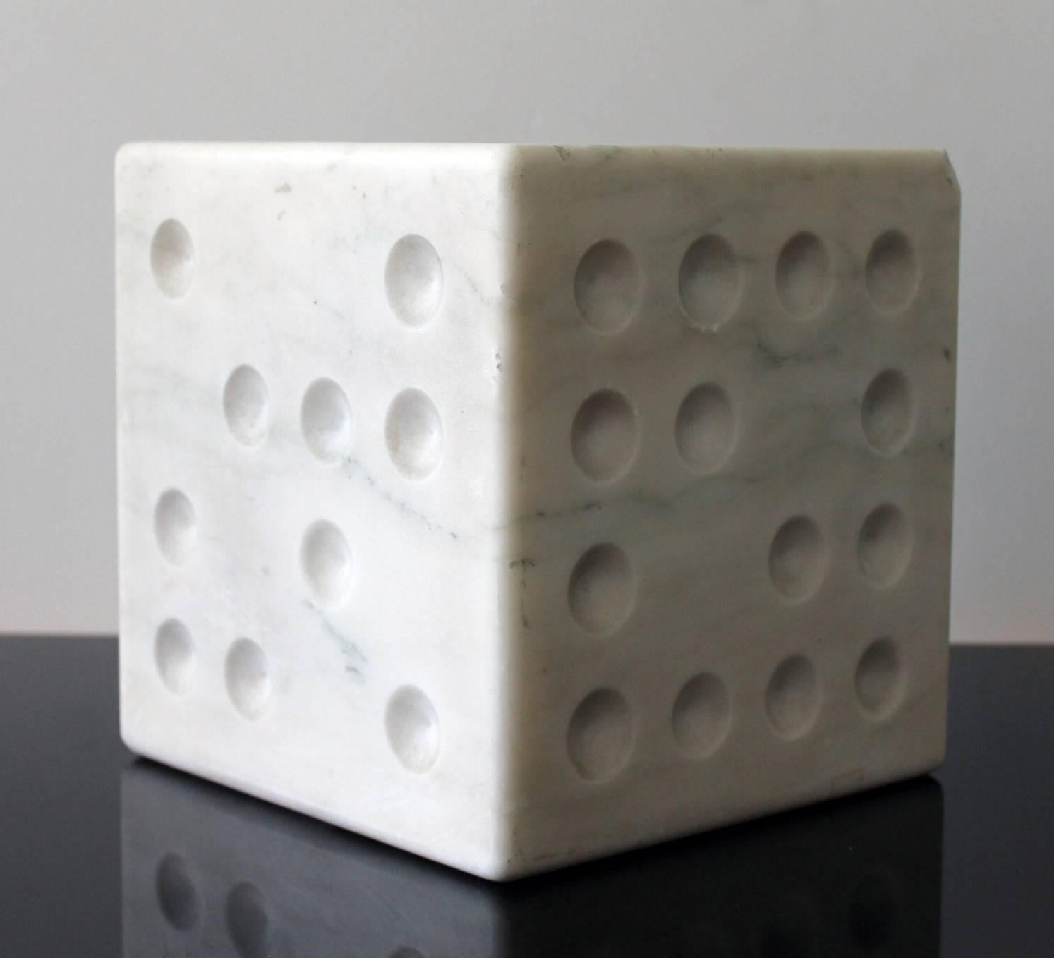 Italian white Carrara marble cube sculpture. Very simple decorative piece.
 