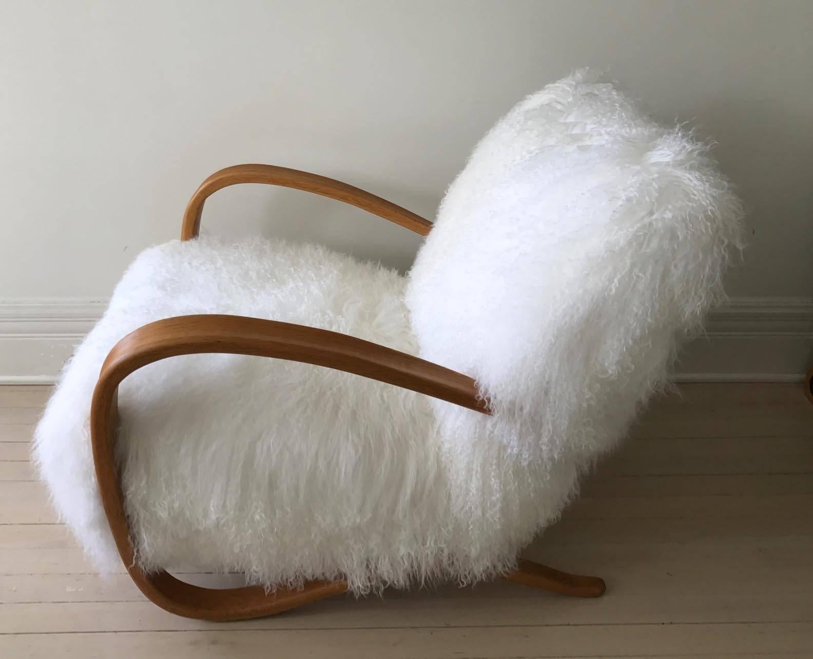 Jindrich Halabala Armchair in Tibetan Lamb’S Wool In Excellent Condition For Sale In Hudson, NY