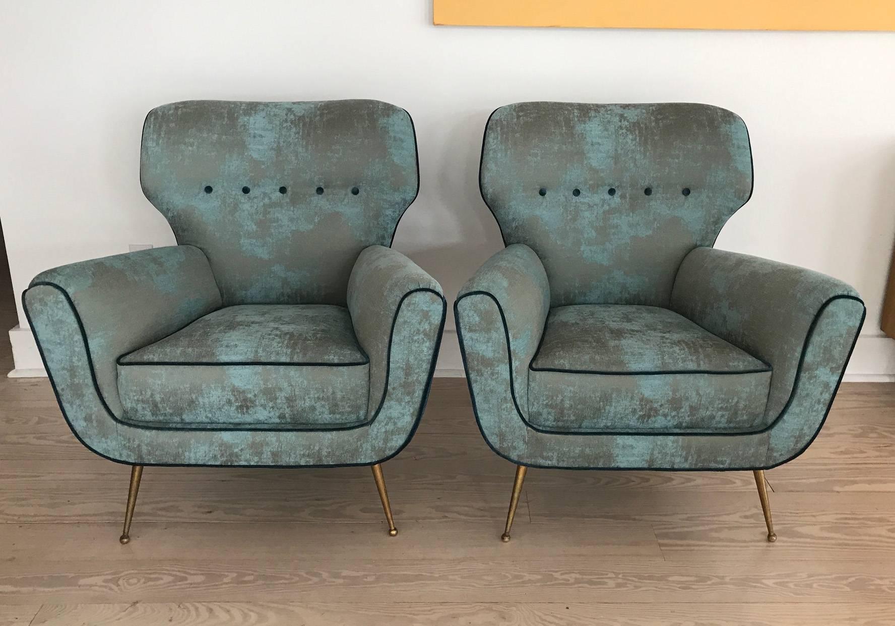 Mid-Century Modern Pair of Italian Armchairs from 1950s For Sale