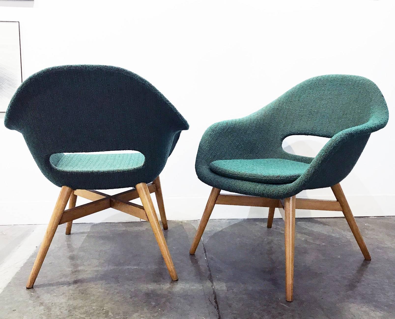 Czech Pair of Easy Chairs by Navratil For Sale