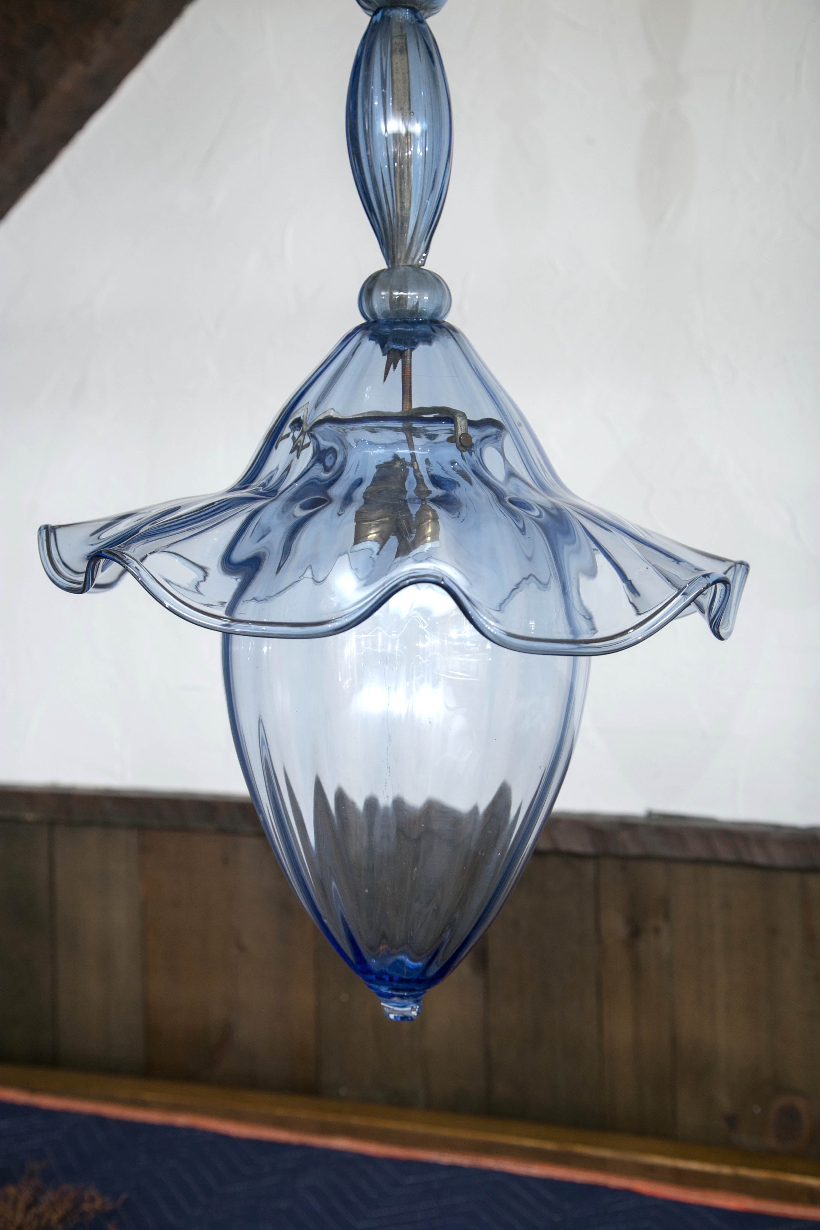 Murano Blue Glass Drop Chandelier In Good Condition For Sale In Mt. Kisco, NY