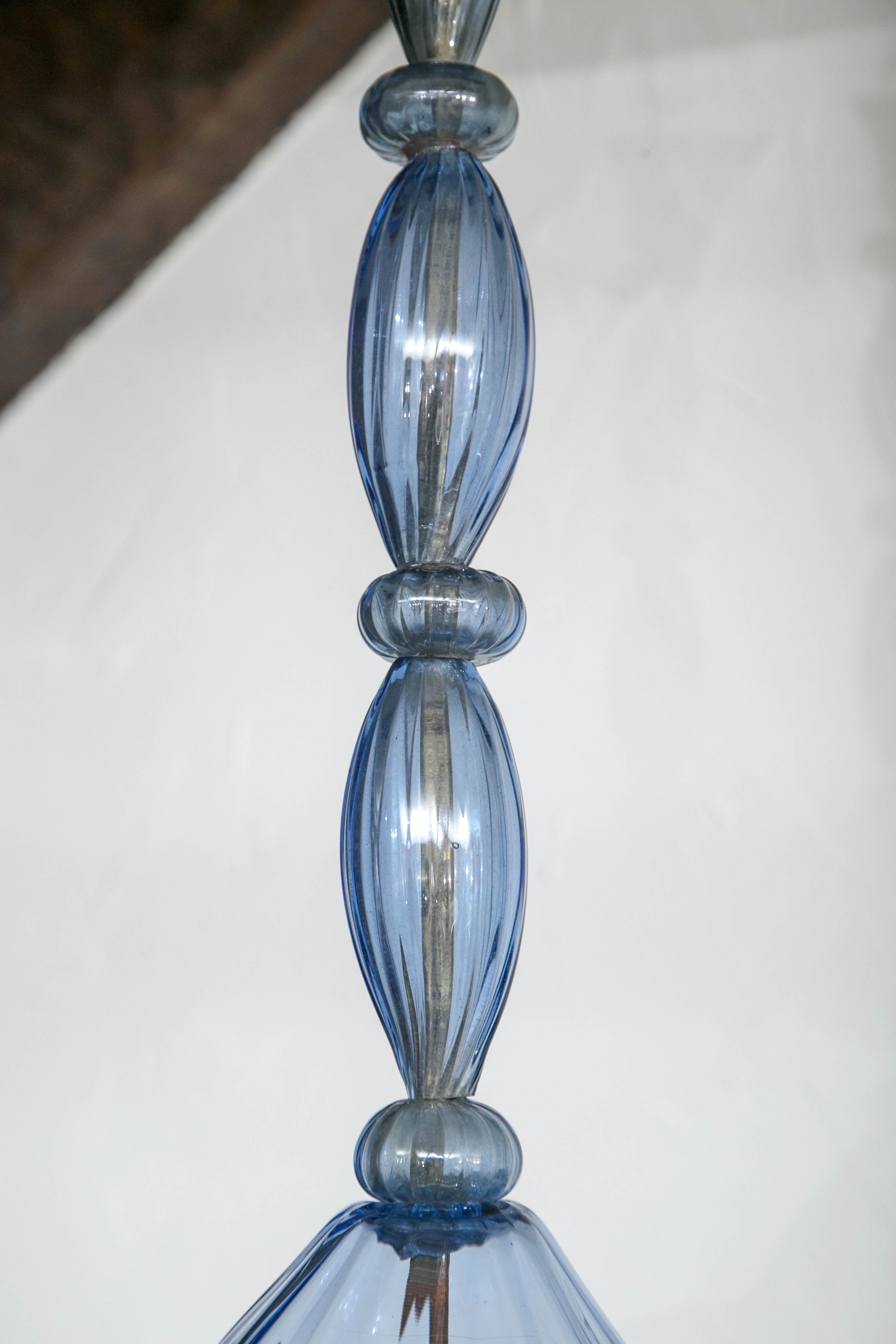 Mid-20th Century Murano Blue Glass Drop Chandelier For Sale