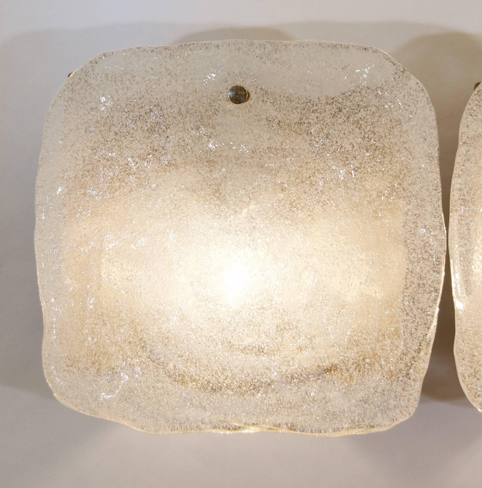 Mid-Century Modern Pair of Kalmar Single Ice Block Sconces on Gold Tone Backplate For Sale