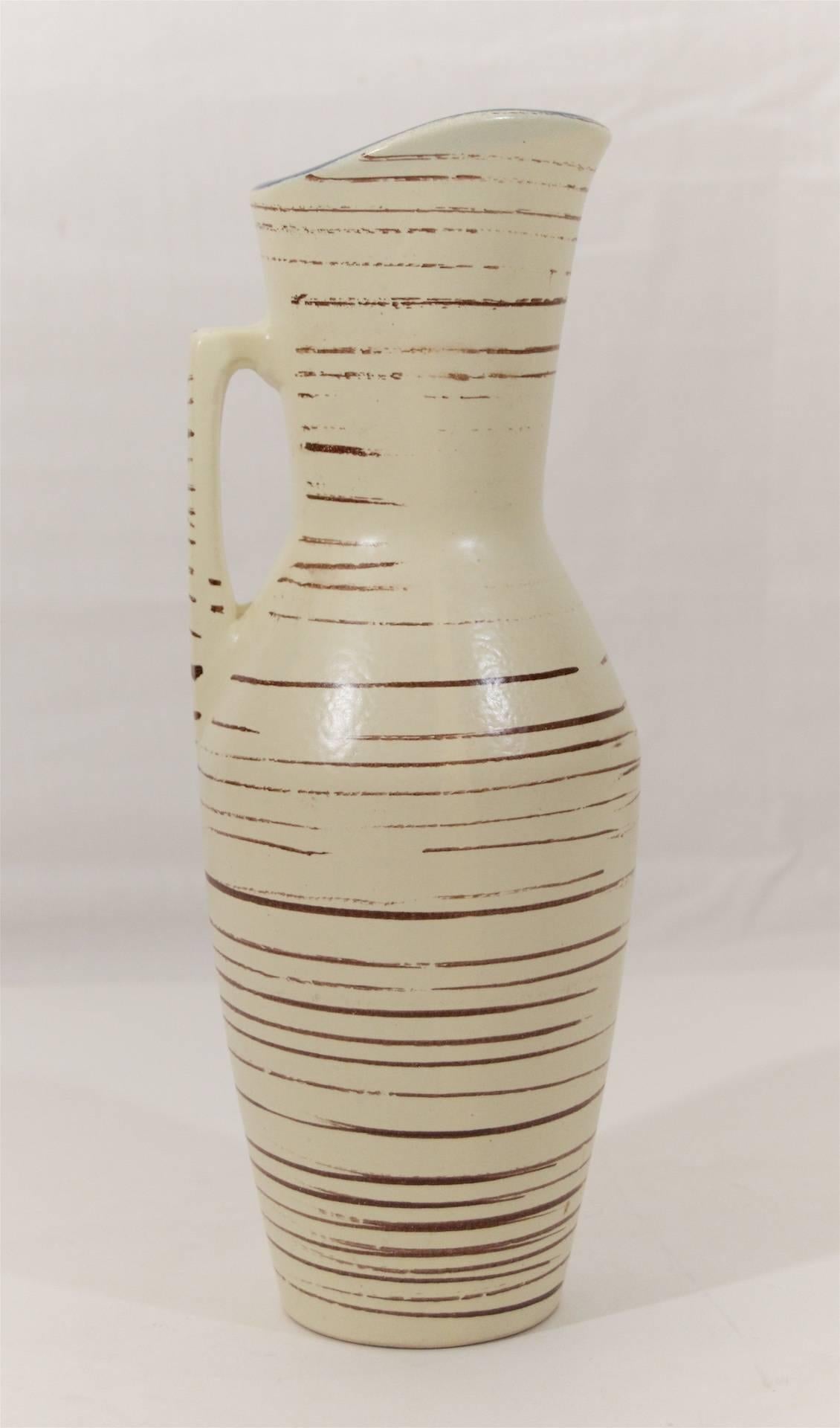 Mid-Century Modern Scheurich Mid-Century Strié Ceramic Ewer