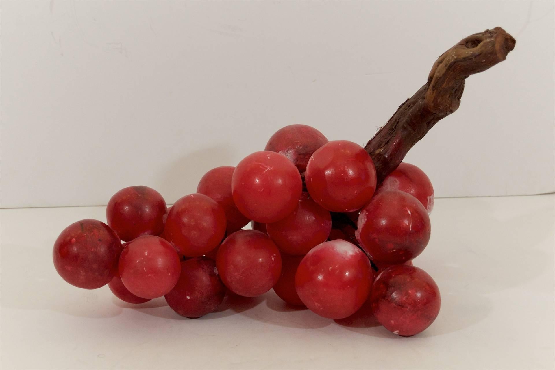 Mid-Century Modern Large Crimson Alabaster Grapes with Wood Stem Centerpiece For Sale