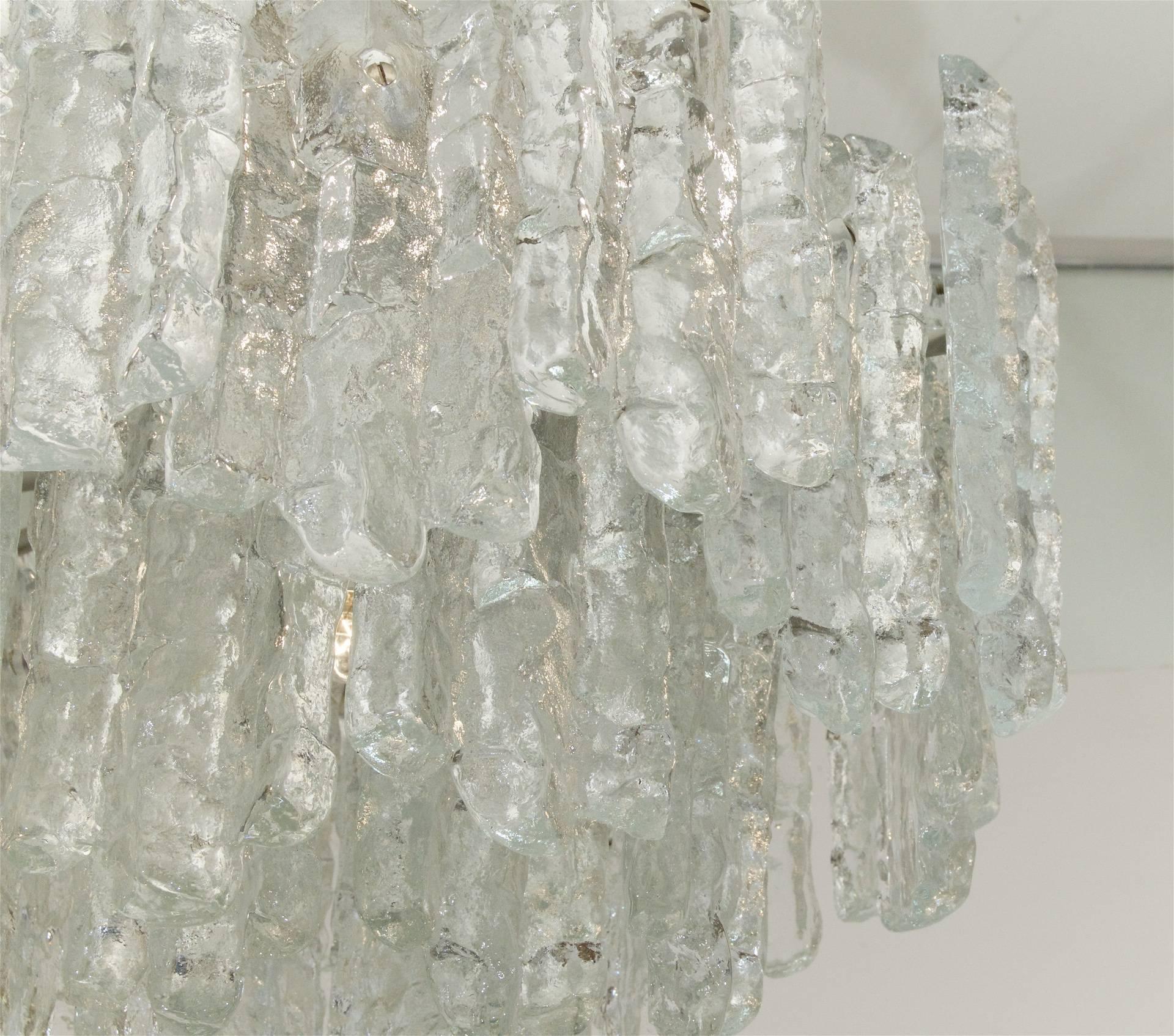 Large Kalmar Ice Glass Chandelier In Excellent Condition In Stamford, CT