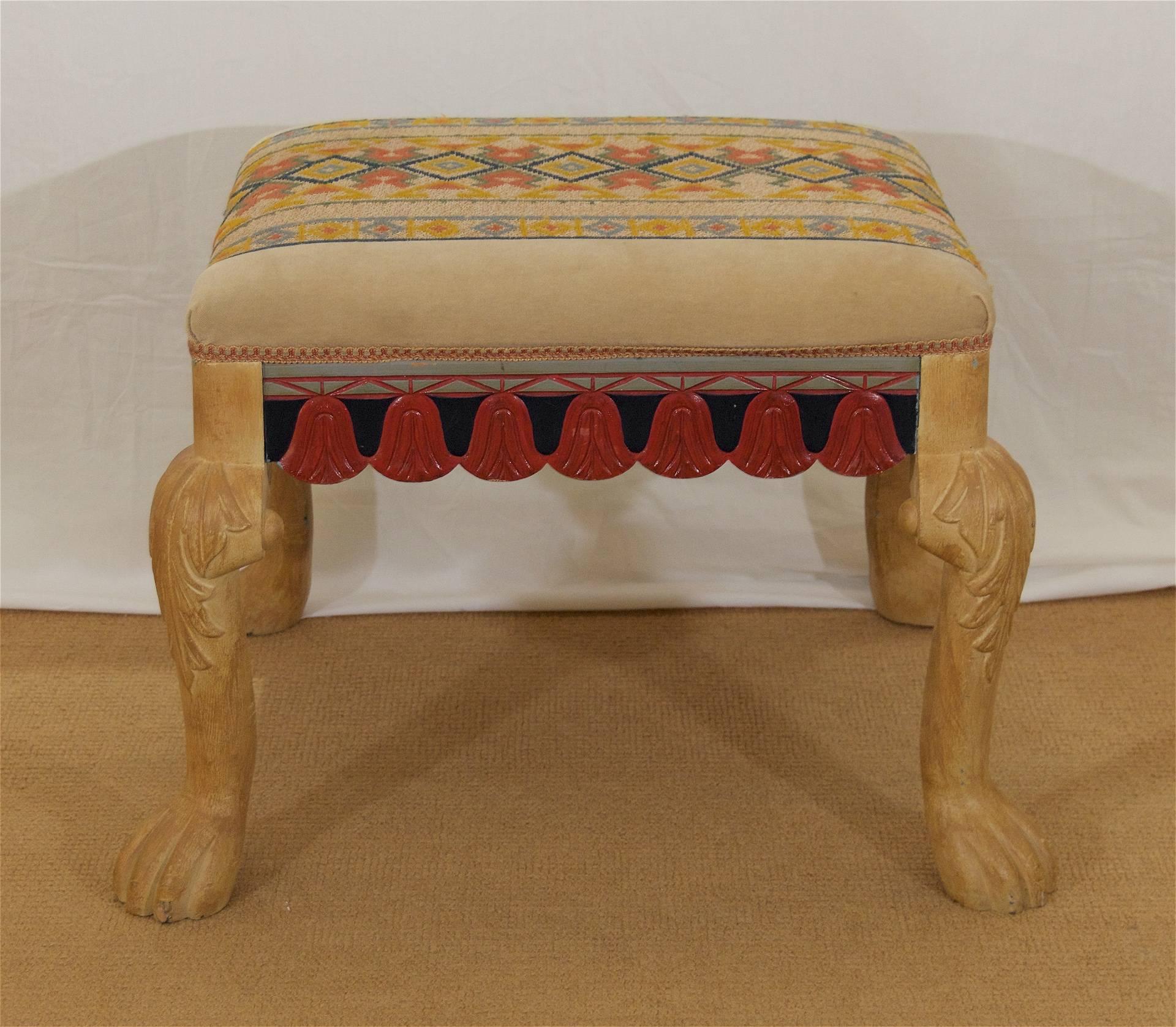 Whimsical Painted Swedish Footstool In Excellent Condition In Stamford, CT