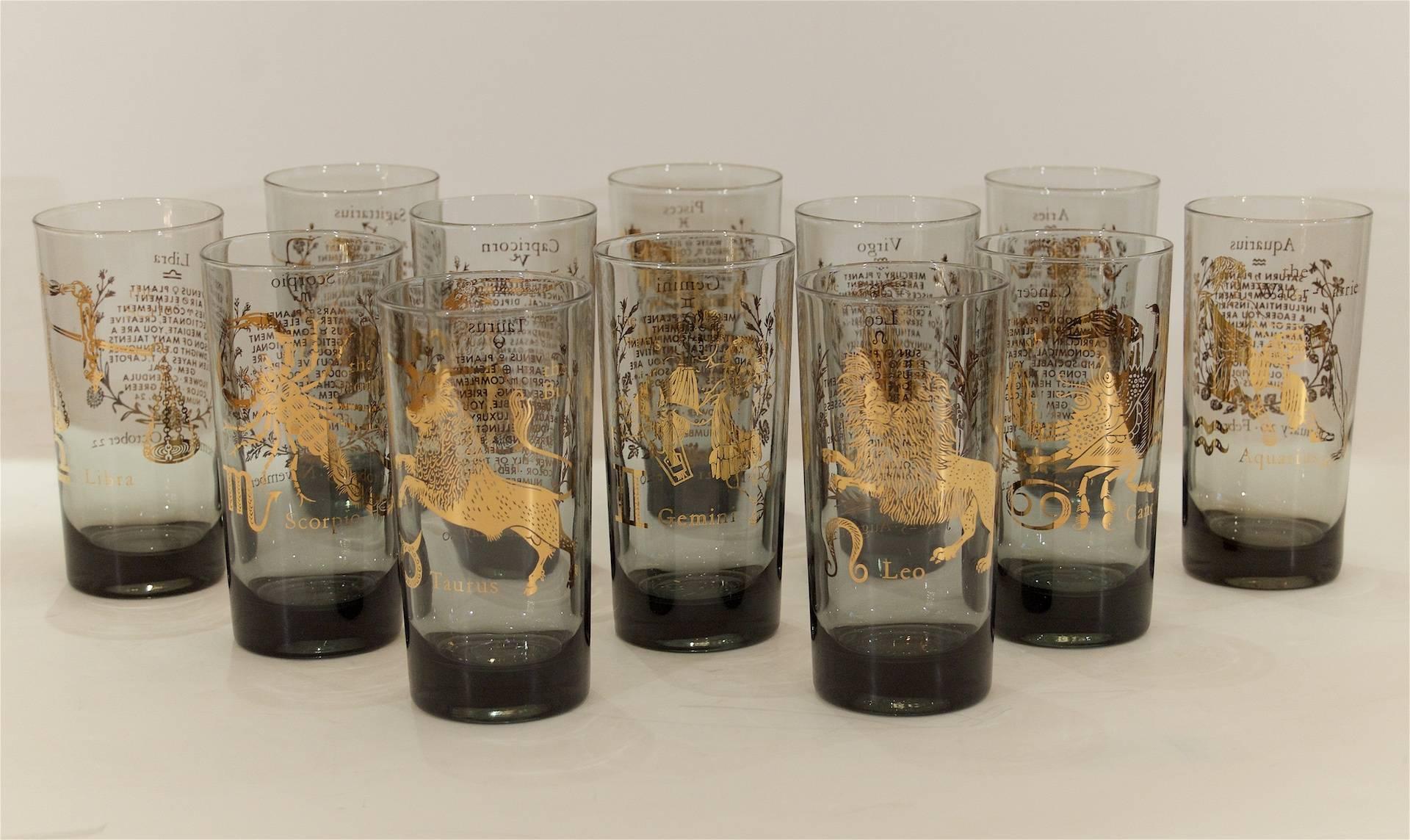 Mid-Century Modern Complete Set of Federal Glass Zodiac Tumblers