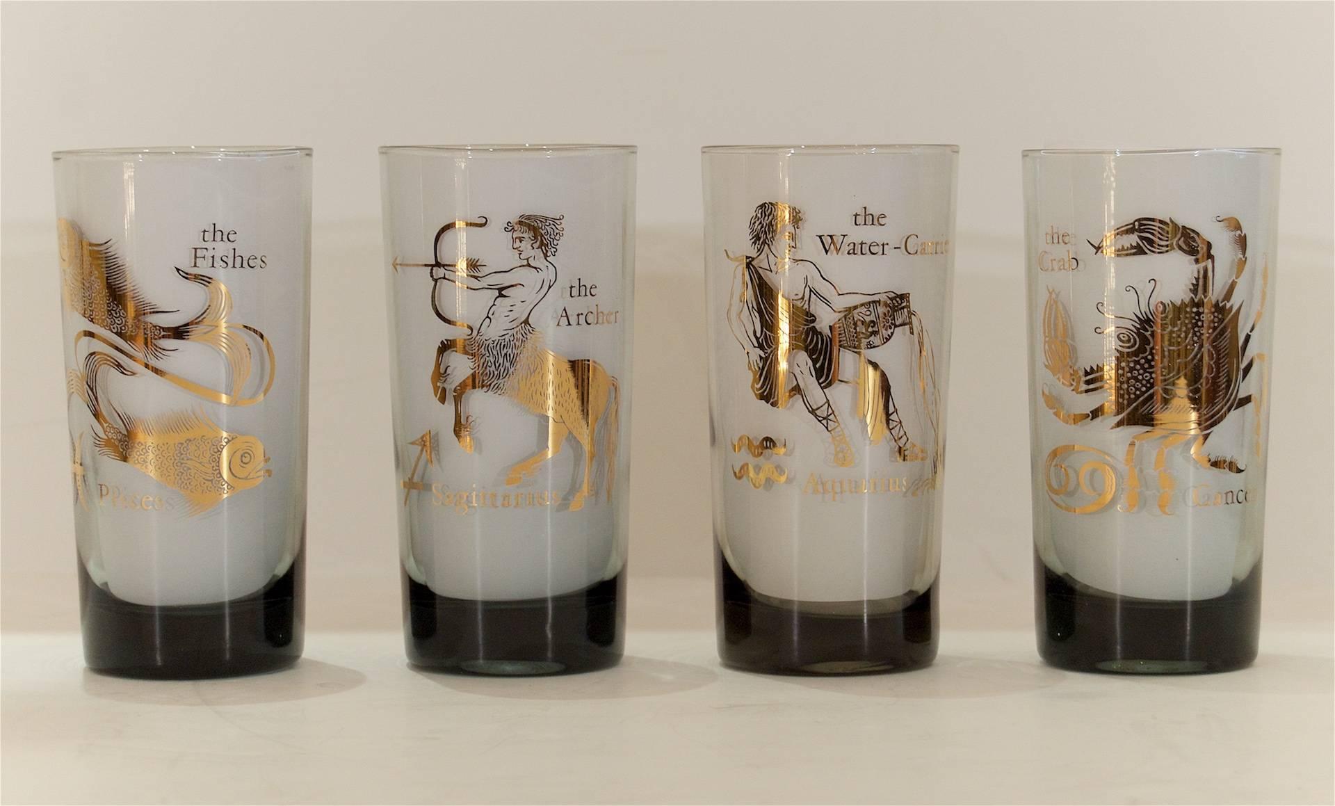 Complete Set of Federal Glass Zodiac Tumblers In Excellent Condition In Stamford, CT