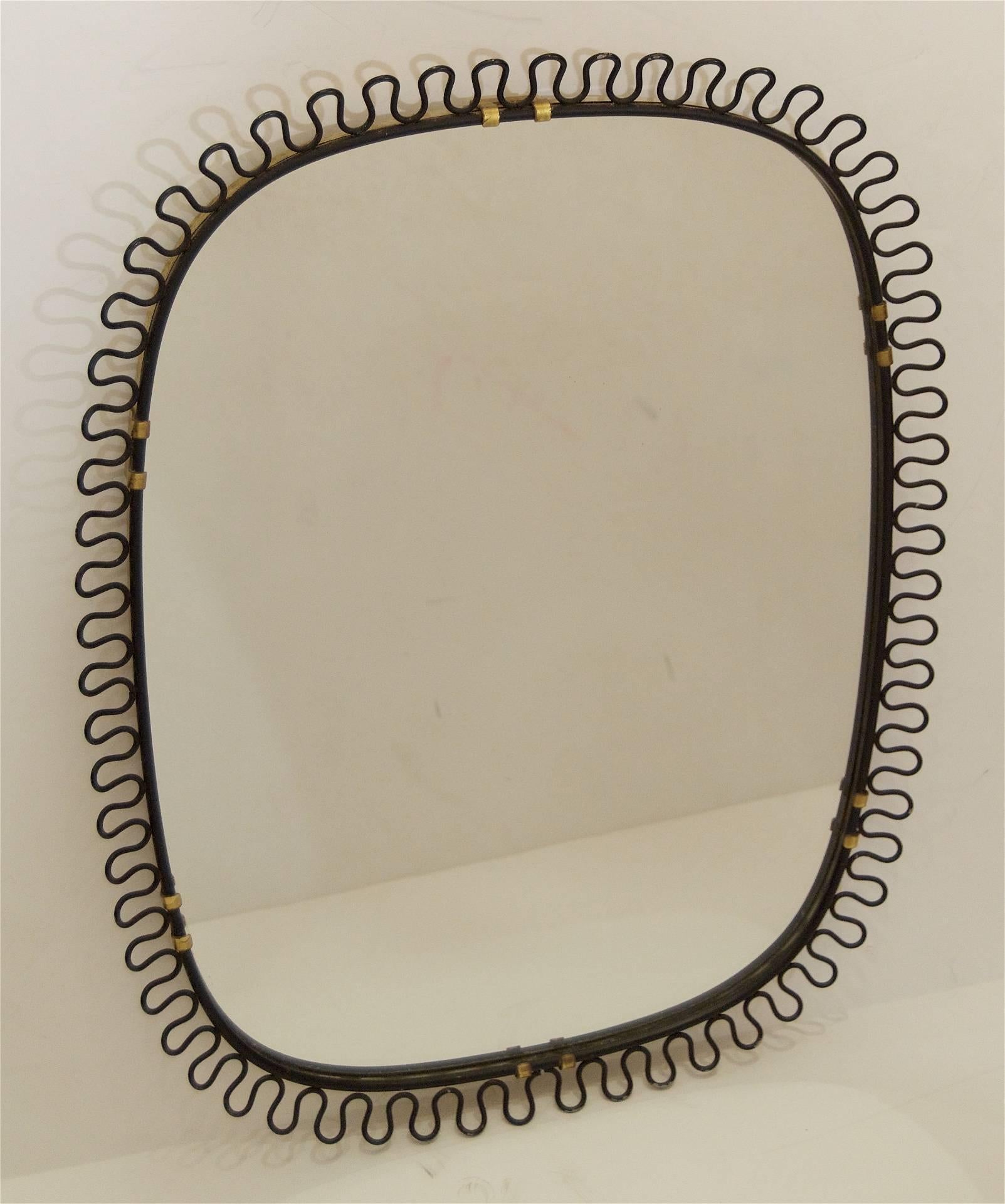 Mid-Century Modern Josef Frank Brass and Black Enamel Mirror